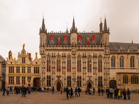 Burg square with City Hall in Bruges, Belgiumの写真素材