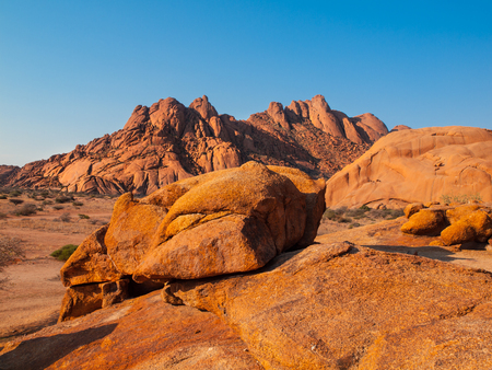 Massive granite rock formations, Spitzkoppe area, Namibiaの写真素材