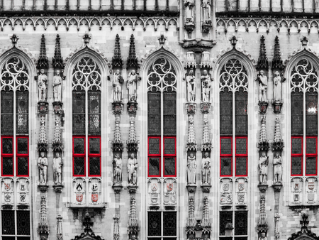 Architectural detail of City Hall on Burg square in Bruges, Belgiumの写真素材