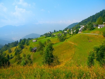 Alpine rural landscape in sunny summer day, Julian Alps, Sloveniaの写真素材