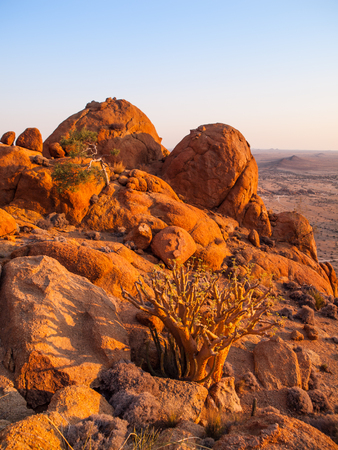 Massive granite rock formations, Spitzkoppe area, Namibiaの写真素材