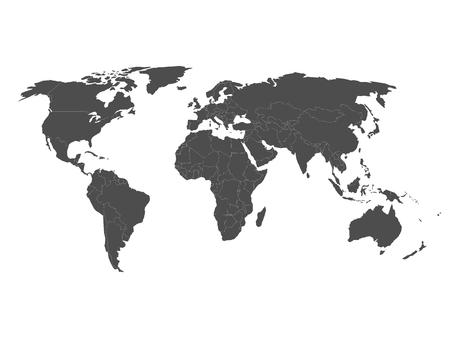 Blank political world map in grey with white borders. Vector illustration.のイラスト素材