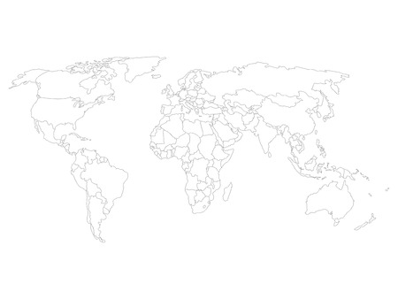 World map with smoothed country borders. Thin black outline on white background.のイラスト素材