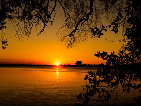 African sunset at Chobe River in Botswana