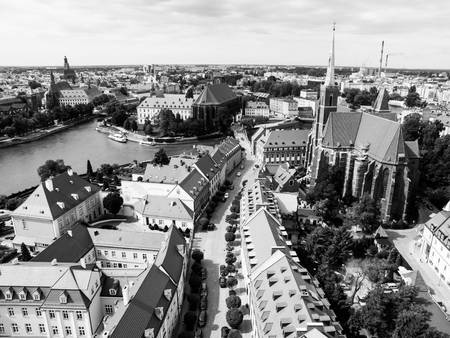Aerial view of Wroclaw from tower of Cathedral of St. John the Baptist, Poland. Black and white image.の写真素材