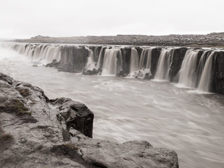 Selfoss waterfall on Jokulsa a Fjollum river, Iceland. Long exposure image.
