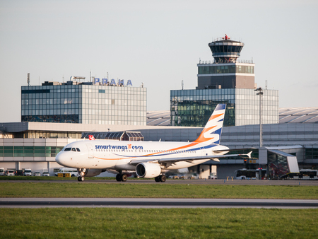 PRAGUE, CZECH REPUBLIC - CIRCA APRIL 2015: SmartWings Boeing 737-800 taxis at Vaclav Havel Airport Prague PRG in april 2015のeditorial素材