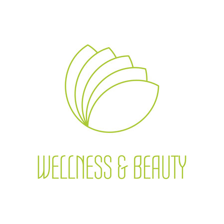 Green leafs icon - wellness beauty and spa theme. Simple flat green outline illustration on white background.のイラスト素材