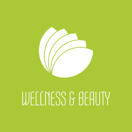 Green leafs icon - wellness beauty and spa theme. Simple flat white illustration on green background.のイラスト素材