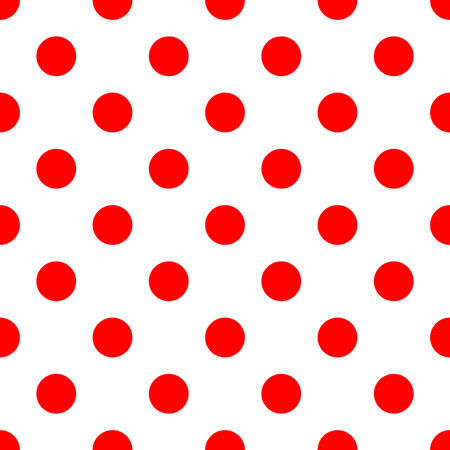 Seamless polka dot pattern. Red dots on white background. Vector illustration.のイラスト素材