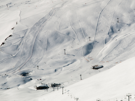 Alpine ski resort Scuol in Swiss Alps, Graubunden, Switzerlandの写真素材