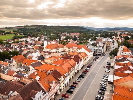 Aerial view of main square in Domazlice, Czech Republicの写真素材