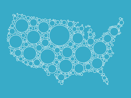 USA map made of blue bubbles. Abstract vector illustration.のイラスト素材