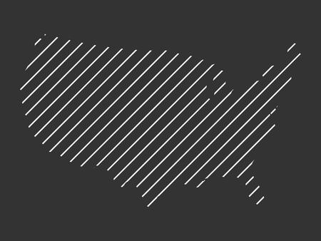 Striped map of United States of America. USA map made of thin white lines on grey background.のイラスト素材
