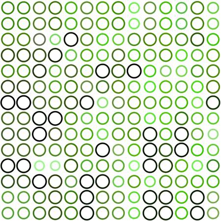 Seamless background made of rings in various sizes and colors ordered in rows. Vector illustration in shades of green on white background.のイラスト素材