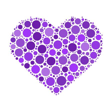 Heart mosaic of violet dots in various sizes and shades. Vector illustration on white background.のイラスト素材