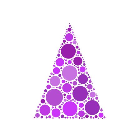 Simple abstract chrismas tree of dots, or circles, in a triangle shape. Violet illustration on white background.のイラスト素材