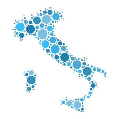 Italy map mosaic of circles in various sizes. Blue dotted vector map on white background.のイラスト素材