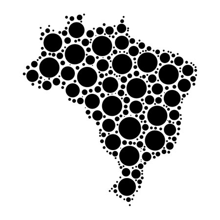 Brasil map mosaic of circles in various sizes. Black dotted vector map on white background.のイラスト素材