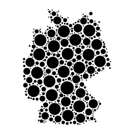 Germany map mosaic of circles in various sizes. Black dotted vector map on white background.のイラスト素材