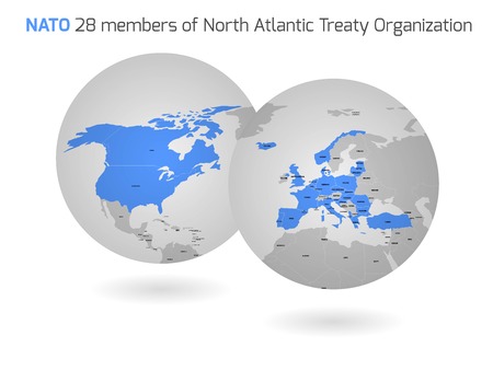 member countries marked by blue in two globe maps.のイラスト素材