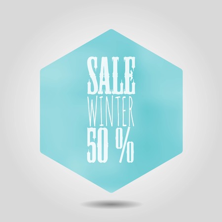 spring sale icon in hexagonal shape. Blue gradient mesh hexagon with rounded corners and white text label and numbers on grey background with shadow.のイラスト素材