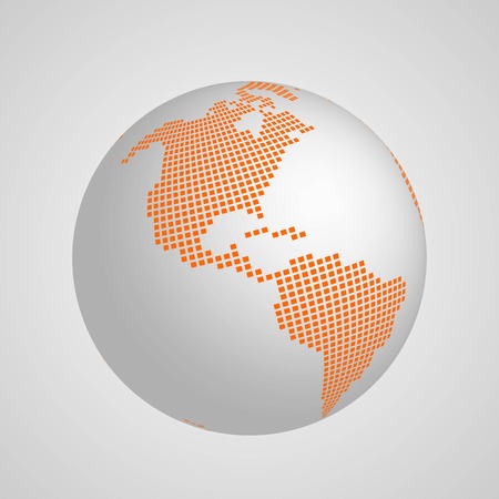 planet Earth globe with orange squared map of continent America. 3D ilustration with shadow and gradient background.のイラスト素材