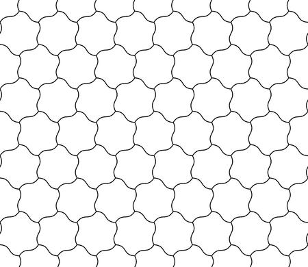 Seamless background of curved hexagons. Looks like puzzle od stars. Simple abstract pattern background in white with thin grey outline.のイラスト素材
