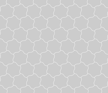 Seamless background of curved hexagons. Looks like puzzle od stars. Simple abstract pattern background in grey with thin white outline.のイラスト素材