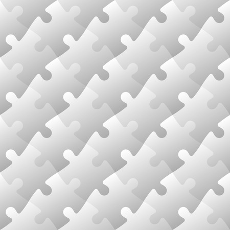 Jigsaw puzzle mosaic seamless background. Each of puzzle pieces in diagonal arrangement has own grey gradient. Simple flat vector illustration.のイラスト素材