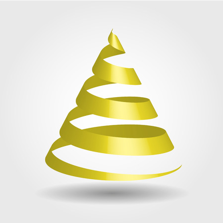 Simple golden ribbon in a shape of Christmas tree. Modern and elegant Merry Christmas theme. 3D vector illustration with dropped shadow and gradient background.のイラスト素材