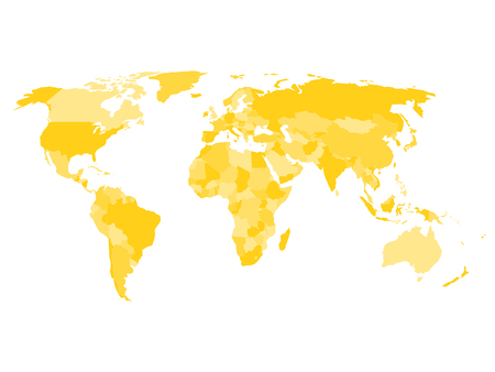 World map with names of sovereign countries and larger dependent territories. Simplified vector map in four shades of yelow on white background.のイラスト素材