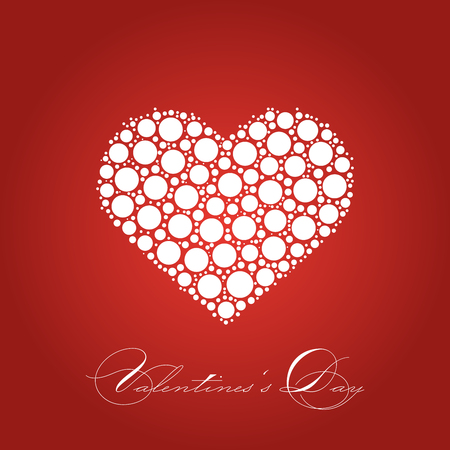 Happy Valentines Day - elegant graphic design card with dotted heart and calligraphic script label on red gradient background.のイラスト素材