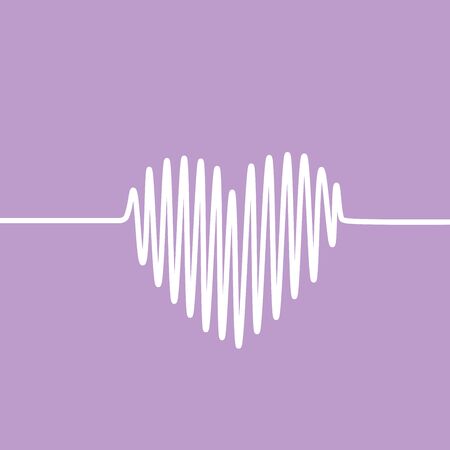 White heartbeat line in a shape of heart on violet background. Vector graph of ECG, or EKG.のイラスト素材