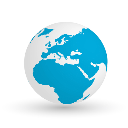 3D Earth globe. Vector EPS10 illustration of planet with blue continents silhouette. Focused on Europe.の写真素材
