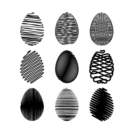 Vector easter egg set. Black scribble effect on white background..の写真素材