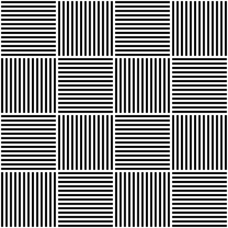 Vector abstract geometric seamless pattern. Weaving textile fabric with black and white crossed straight lines. Checked background texture in linear arrangement.のイラスト素材
