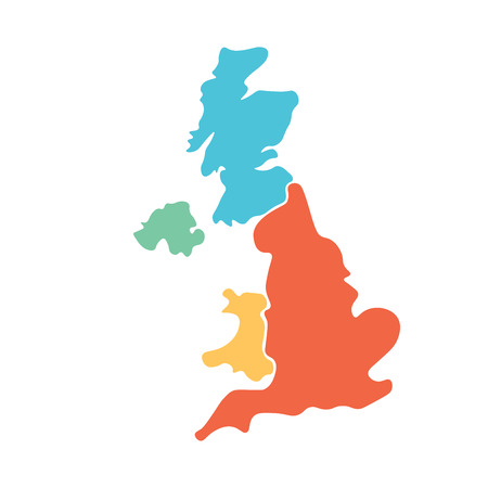 United Kingdom, aka UK, of Great Britain and Northern Ireland hand-drawn blank map. Divided to four countries in different colors - England, Wales, Scotland and NI. Simple flat vector illustration.のイラスト素材
