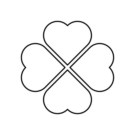 Shamrock silhouette - black outline four leaf clover icon. Good luck theme design element. Simple geometrical shape vector illustration.のイラスト素材