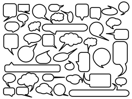 Blank empty speech bubble outline controur set. Simple flat vector illustration.のイラスト素材