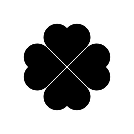 Shamrock silhouette - black four leaf clover icon. Good luck theme design element. Simple geometrical shape vector illustration.のイラスト素材