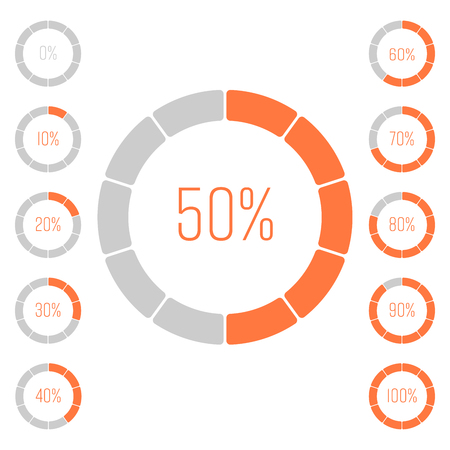 Set of ring pie charts with percentage value. Performance analysis in percent.のイラスト素材