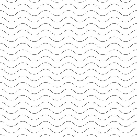Seamless wavy pattern. Black thin lines on white background. Nautical, naval and water theme. Vector illustration.のイラスト素材