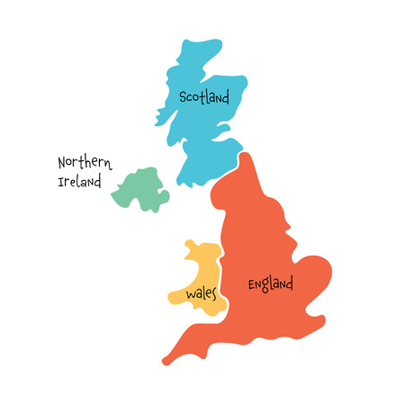 United Kingdom, aka UK, of Great Britain and Northern Ireland hand-drawn blank map. Divided to four countries - England, Wales, Scotland and NI. Simple flat vector illustration.のイラスト素材