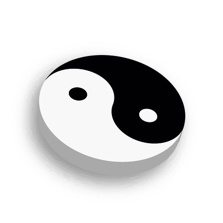 Yin Yang symbol icon of Chinese phylosophy describes how opposite and contrary forces may be complementary, interconnected and interdependent in the natural world. Black and white illustration with shadow.のイラスト素材