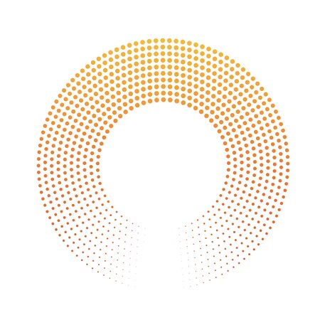 Abstract ring of dots. Halftone effect with orange-yellow sunset color gradient. Modern design vector background.のイラスト素材