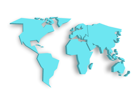 Blue 3D map of world with dropped shadow on background. Worldwide theme wallpaper.のイラスト素材