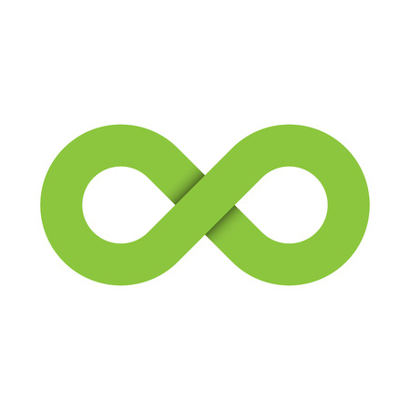 Infinity symbol icon. Representing the concept of infinite, limitless and endless things. Simple green vector design element on white background.のイラスト素材