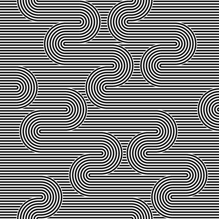 Striped abstract seamless pattern background tile. Black and white retro stripy vector illustration. Textile fabric design element.のイラスト素材