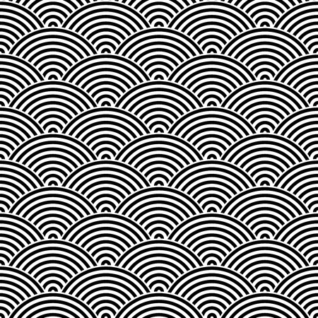 Fish scale seamless pattern background. Abstract design element. Black vector illustration of striped concentric circles.のイラスト素材